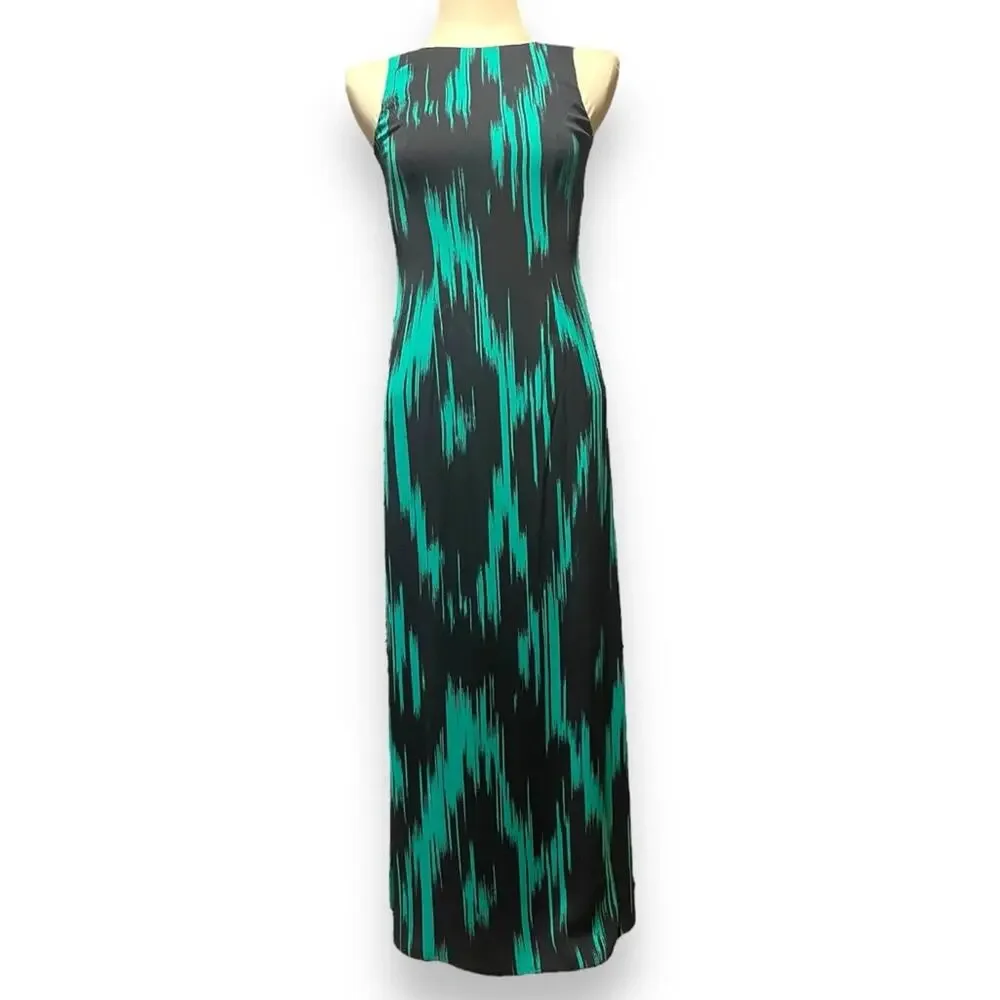 Michael Kors Maxi Length Sleeveless Gown Made in Italy Green Black 4